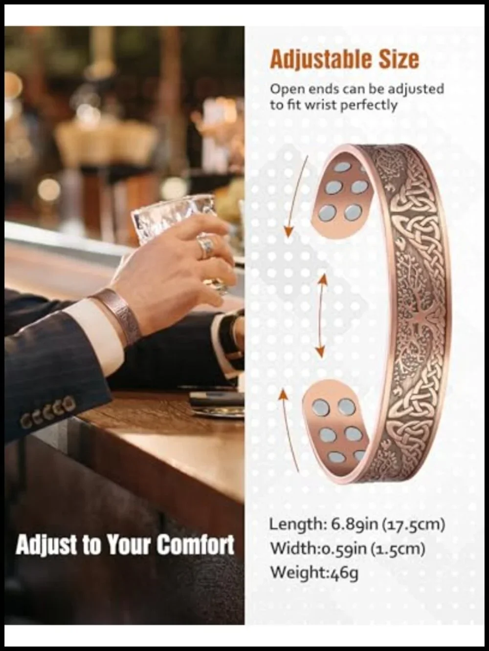 Men's Pure Solid Copper Magnetic Bracelet with 18 Magnets